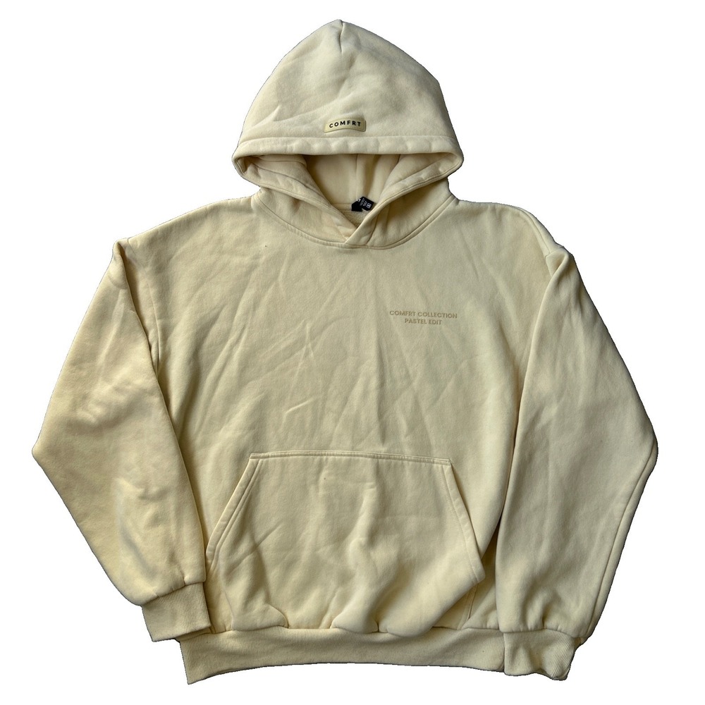 Mens Y2K Comfrt Pastel Edit Soft Streetwear Pullover Yellow Hoodie Size S